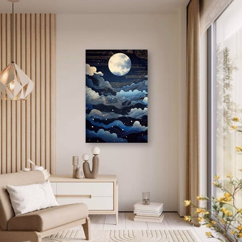 Tablou Peisaj De Lună Plină, Noaptea Înstelată - imagine 4