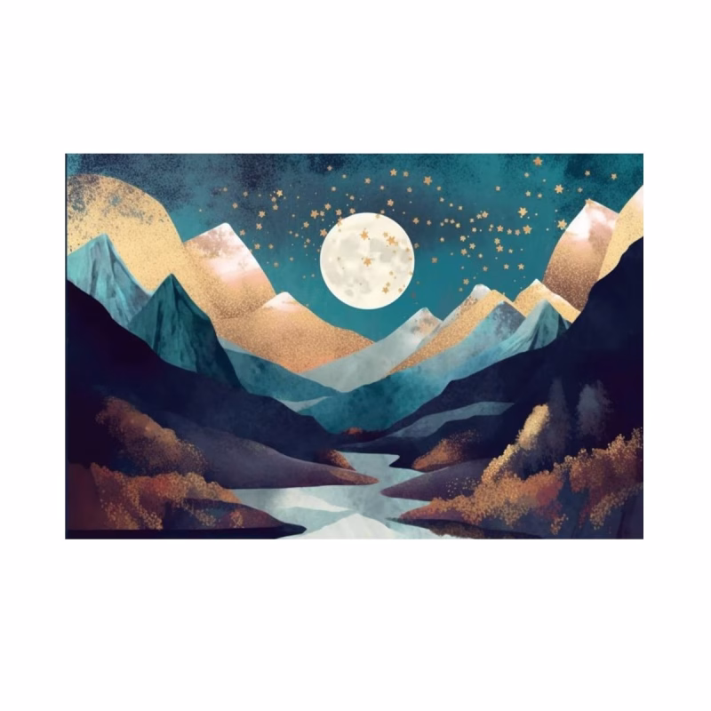 Tablou Peisaj Lunar, Noaptea în Munți