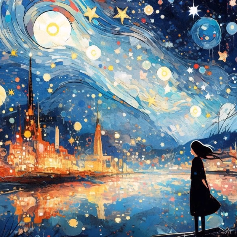 Tablou Peisaj Urban, Noaptea Reflectoarelor - imagine 2